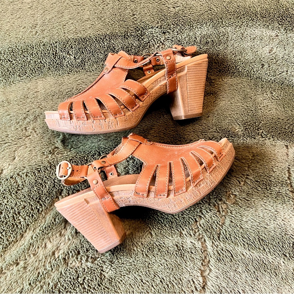 Dansko Womens Randy Randa Brown Leather Heeled Sandals Shoes 39